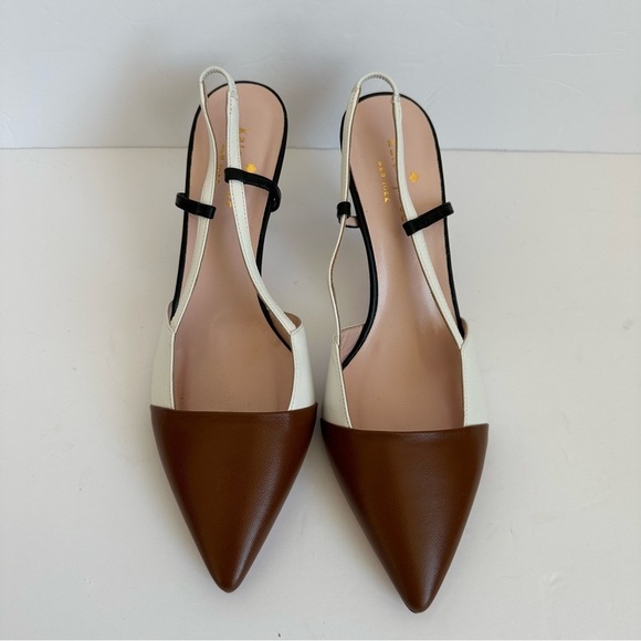 KateSpade Sabina pumps white brown leather with black and clear slingback straps - Picture 9 of 13